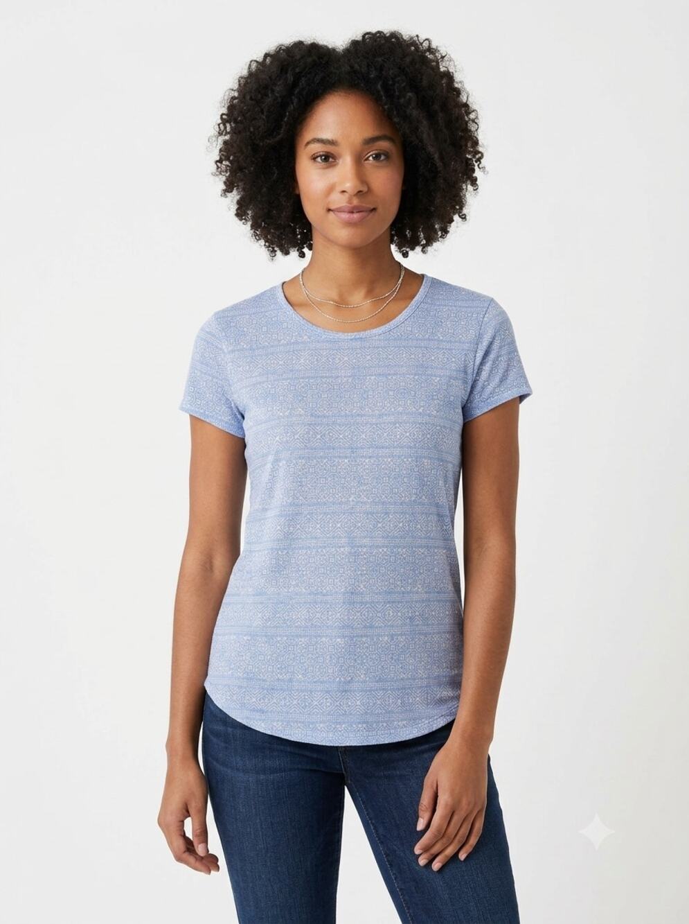 J. McLaughlin T-Shirt Top Womens S Blue White Geometric Knit Linen Blend Stretch